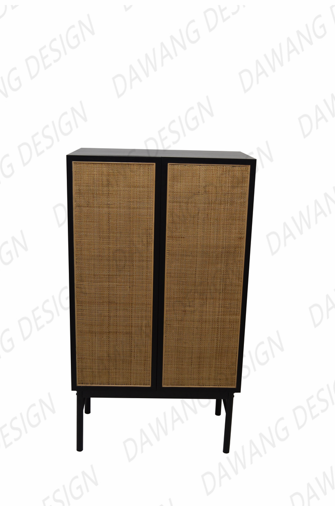 Rattan storage cabinet with wood frame