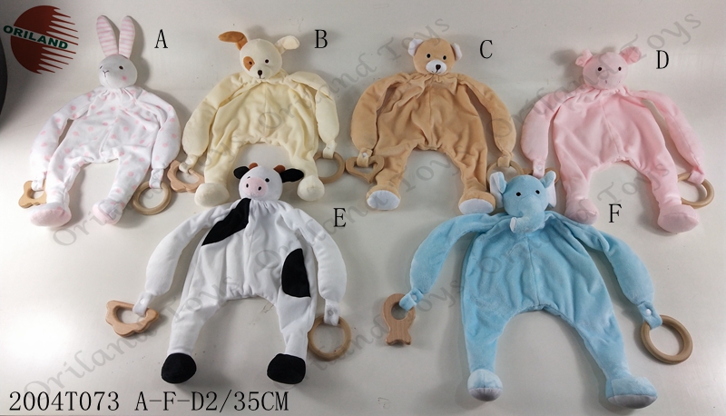 Oriland baby soft toys teether wood baby doudou blanket teething toys