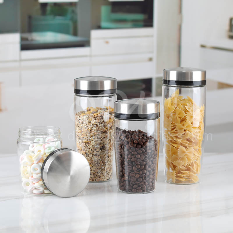 Set of 4 borosilicate glass canister with SS lid