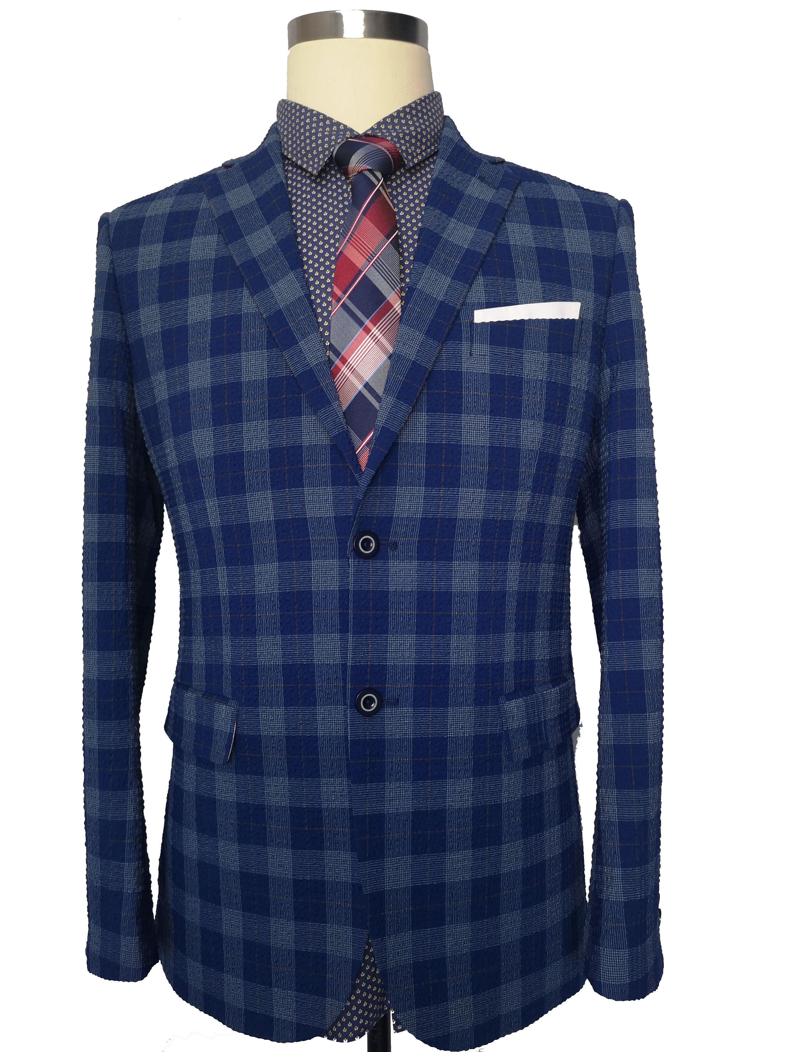 Navy Slim Fit Check seersucker Men’s Jacket.