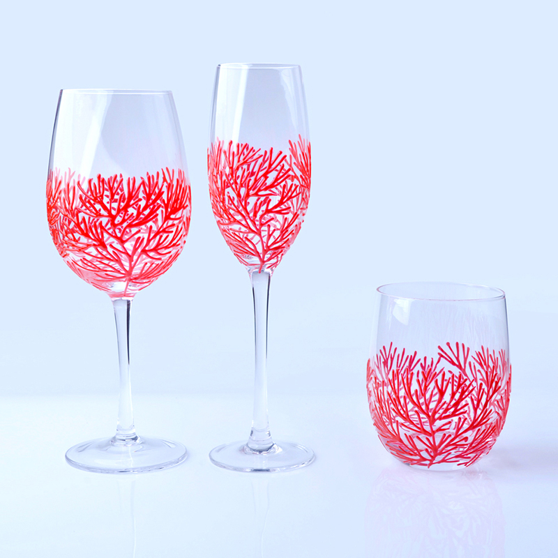 Set 3 Hand Made Red color Coralline Glassware