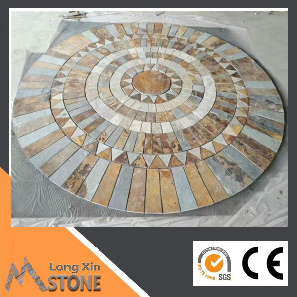 Natural stone mosaic tile floor patterns garden medallions stone
