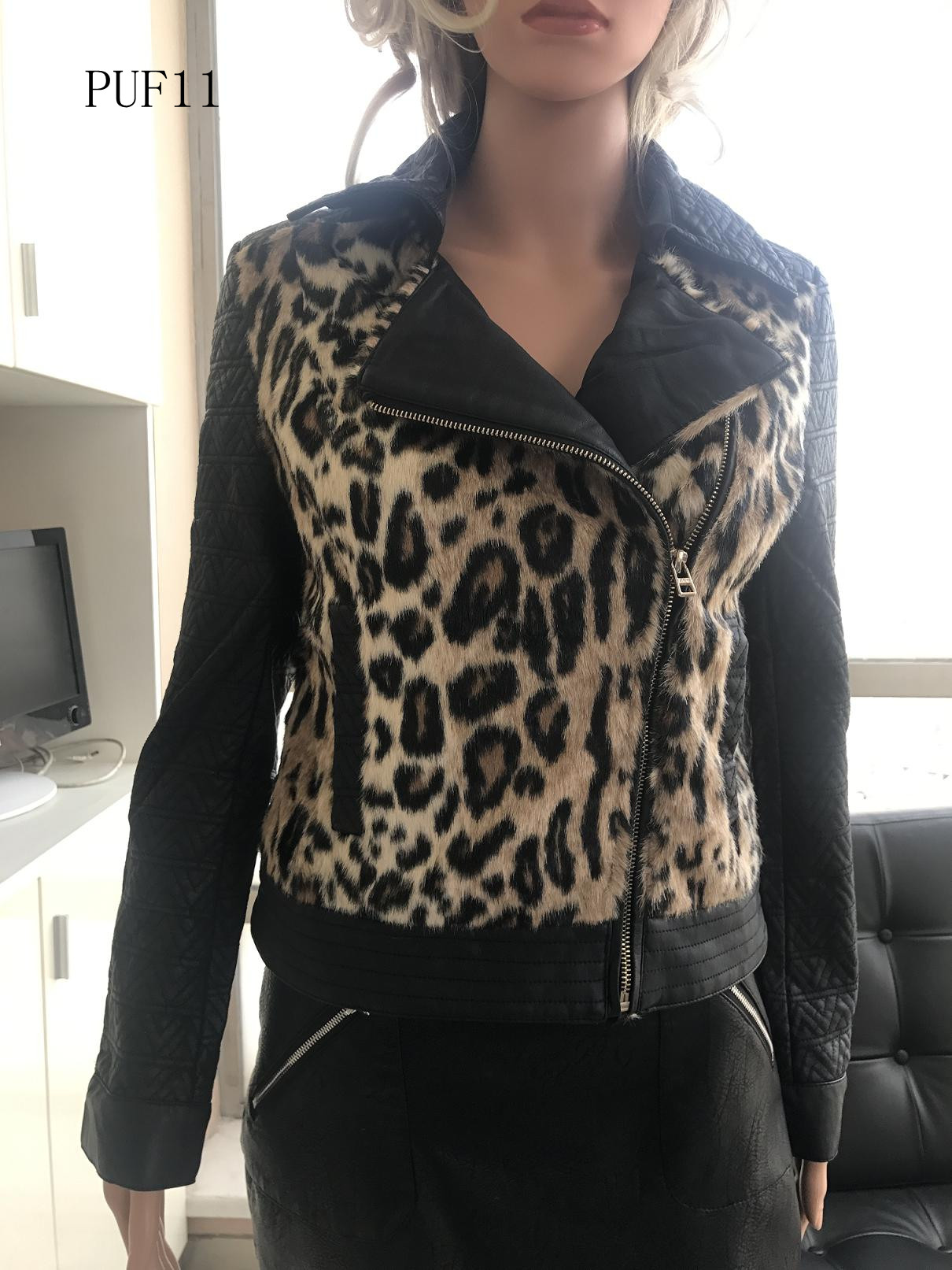 Ladies Print Embroider With Fur Pu Jacket