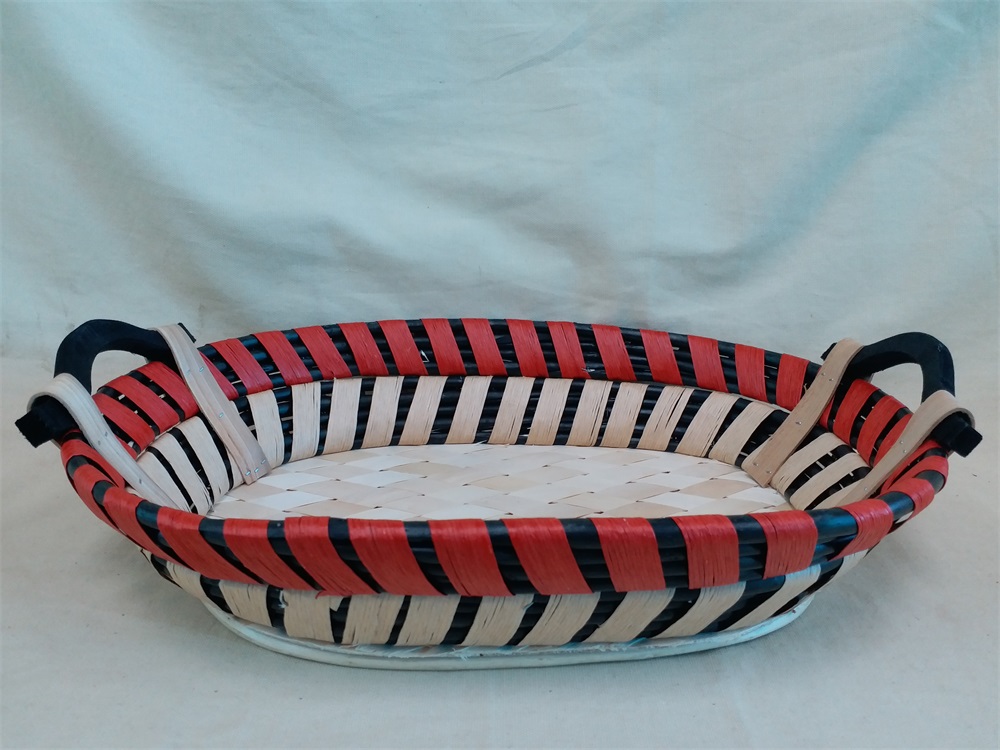 Gushi Yufeng Large flat oval wicker basket platter tray+handles 22" gifting/serving display