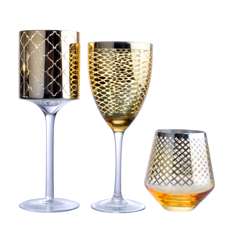 Hot sale golden wine glass three-piece set, spring new style, wine glass and water glass set