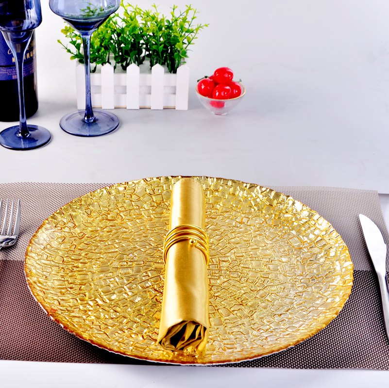 Electroplating gold bark grain glass charger plate, fruit plate, cake stand