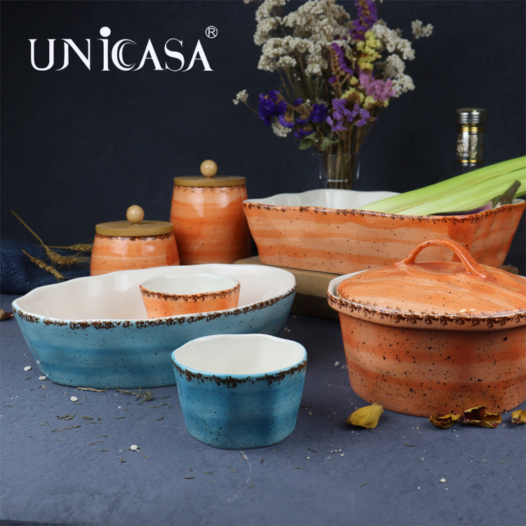 Ceramic Bakware Round Casserole With Cover Rectangular Baking Dish Oval Baking Pan Storage Jar Round Ramekin