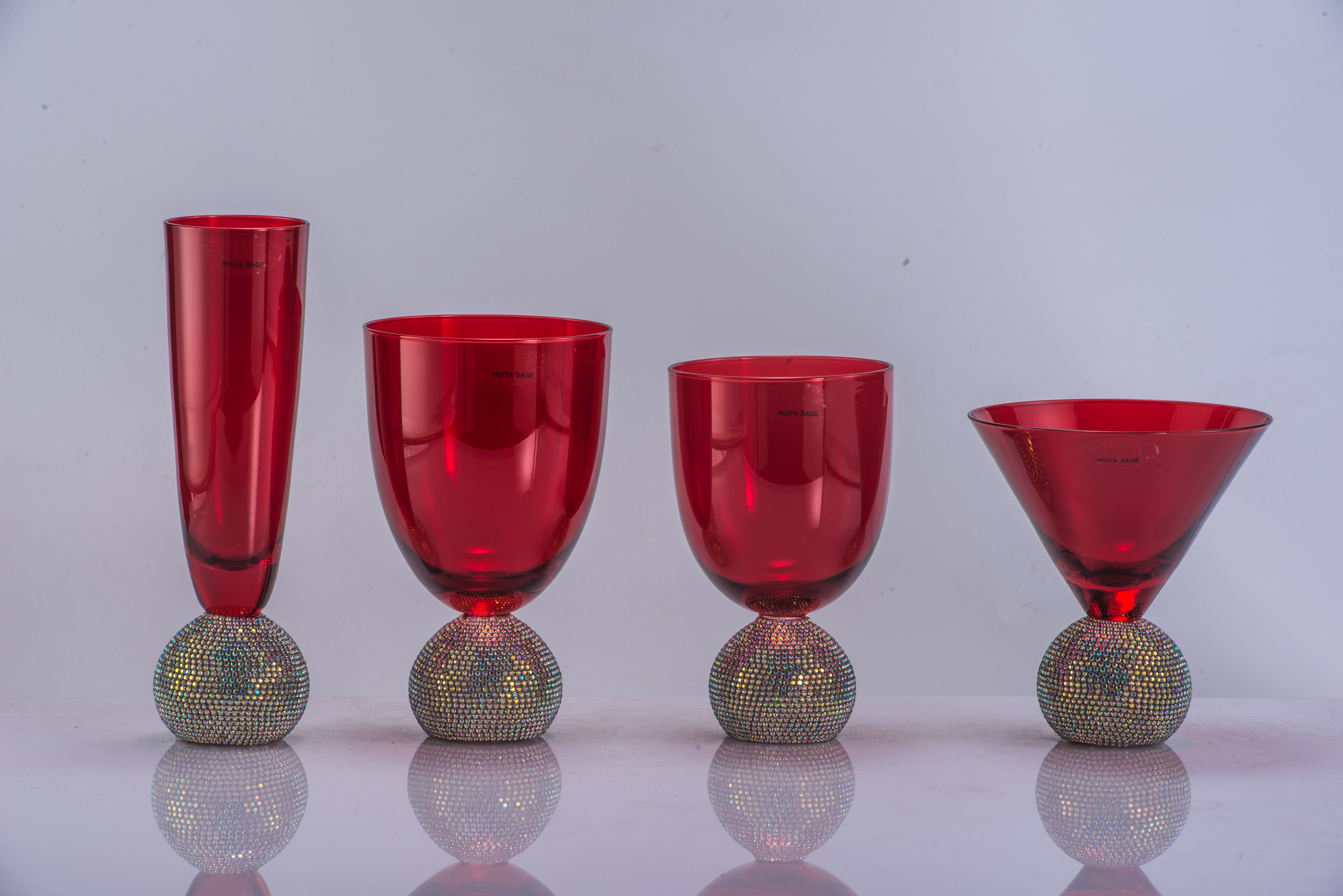 Jeweled sprayed red color wine glasses