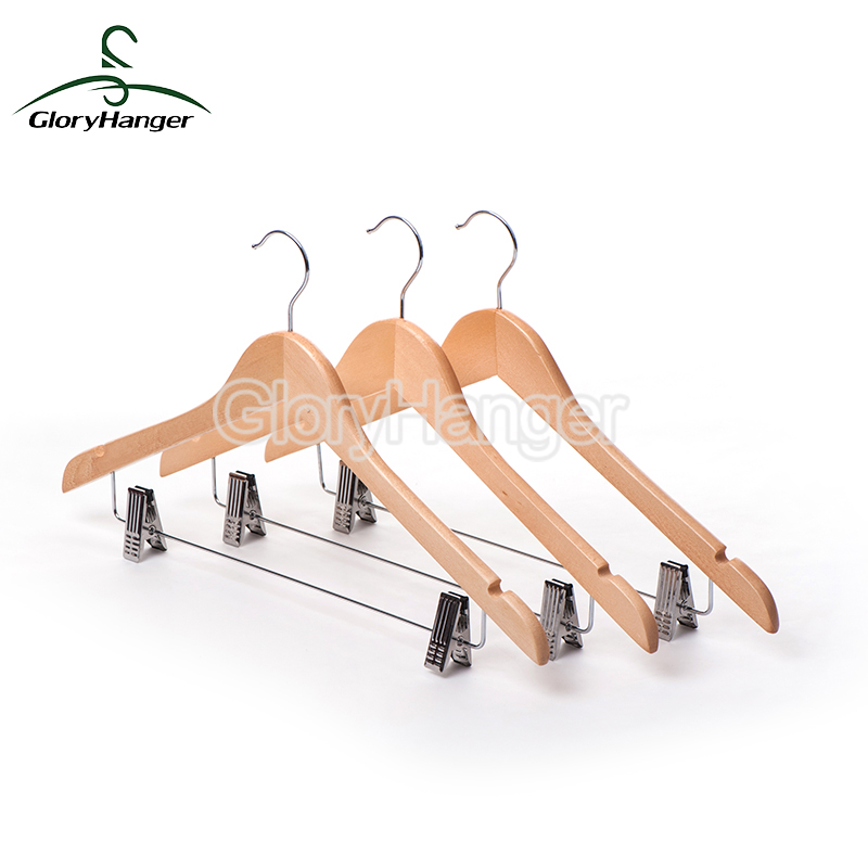 wood hanger with clips Natural Wooden Suit Hangers