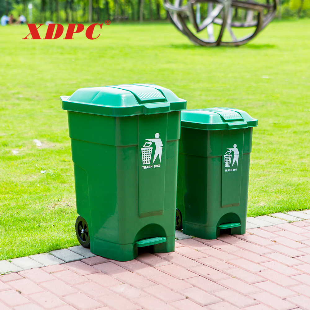70L Best price plastic hotel mobile garbage waste recycle pedal dust bin container on wheels