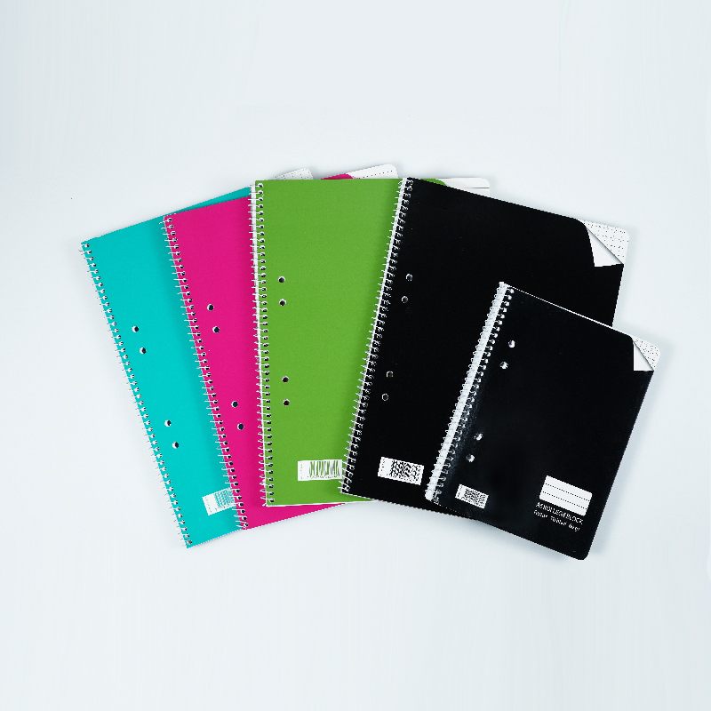 Card cover spiral notebook with perforated line and holes