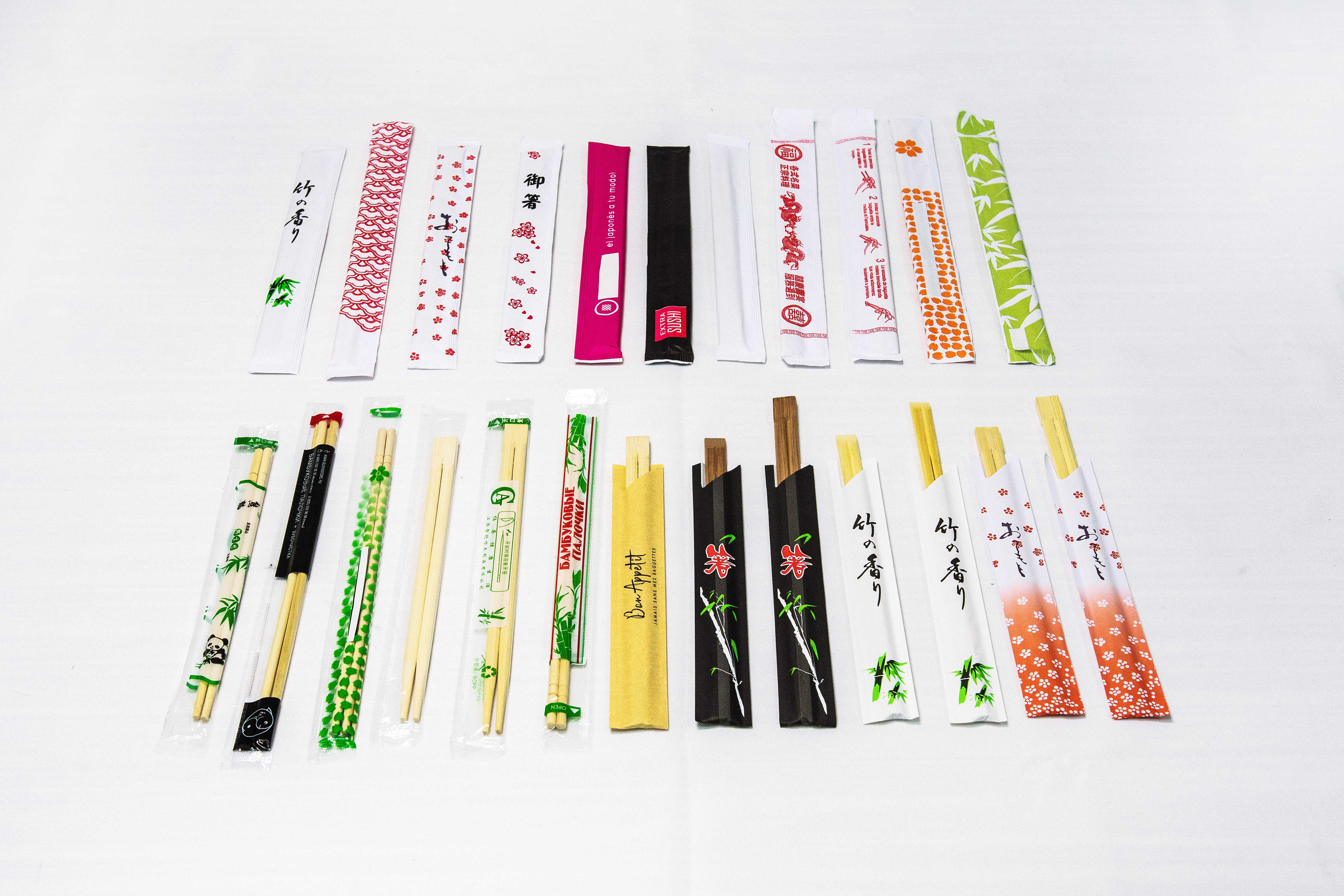 Disposable bamboo chopstick with full sleeve wrap