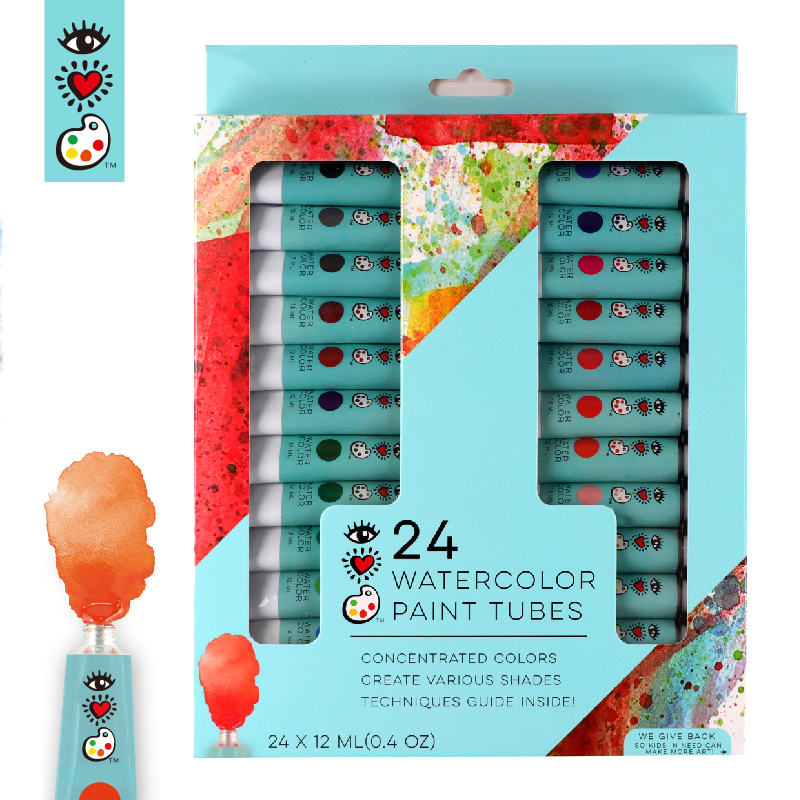 24 Colors x 12ml Tubes Premium Artist Professional Watercolor Paint for kids & Adult