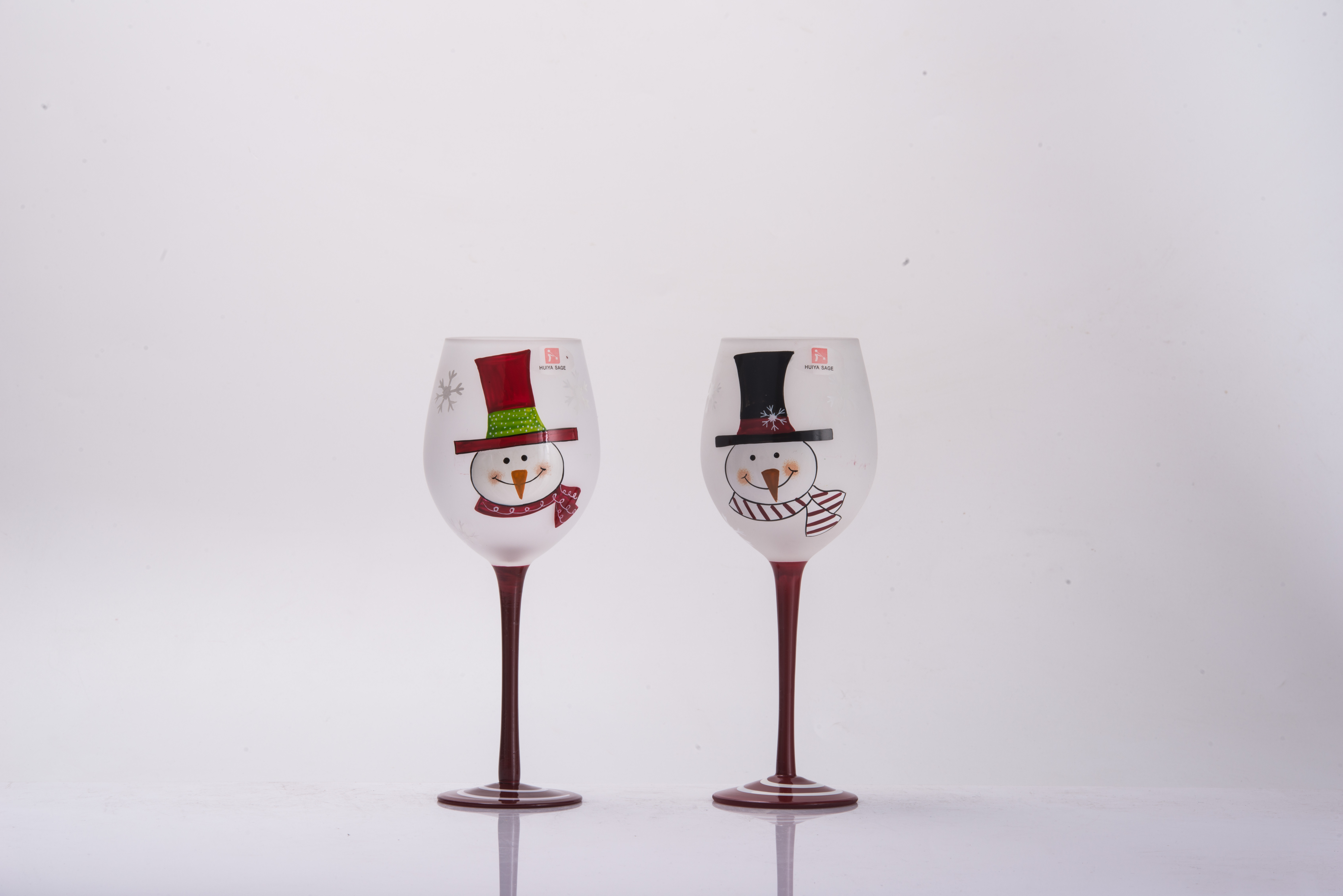 Hand painted snow man wine glasses