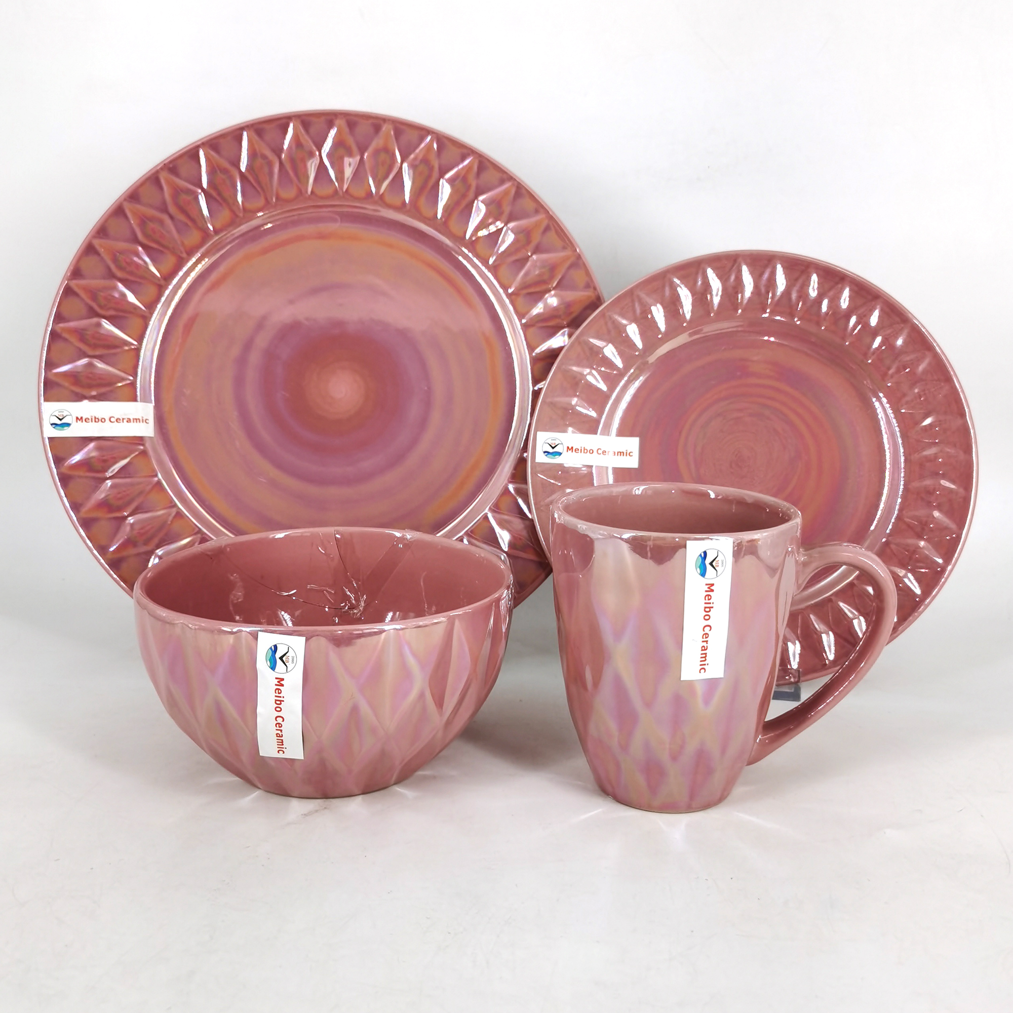 Embossed pearl glazed stoneware solid color 16pcs dinner set