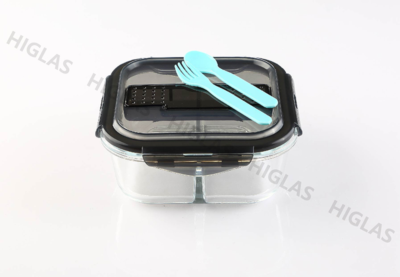 0.75l/1.1l Square Borosilicate Glass Food Container With Pp Lid With Pp Fork&spoon