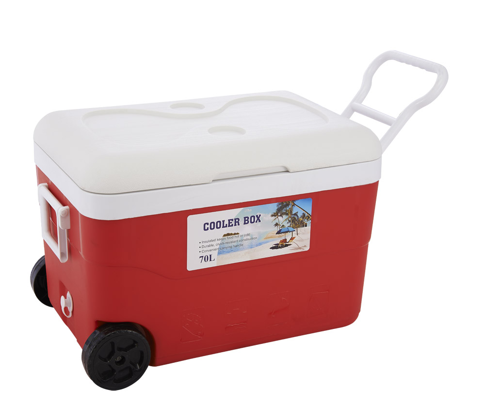 70L Camping plastic Cooler with handle and wheels