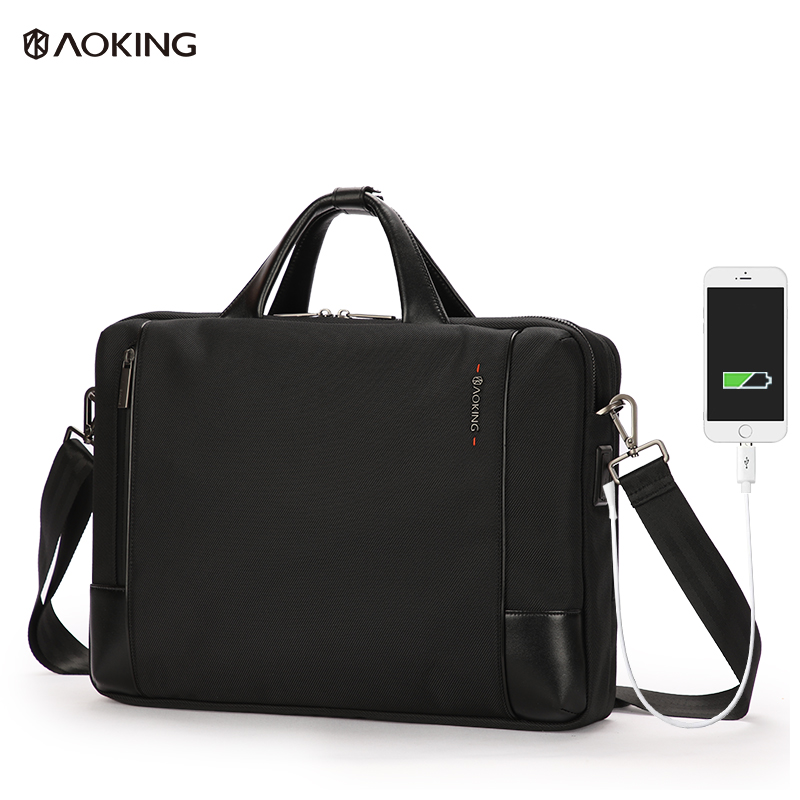 Aoking Anti-theft Dual USB Charging Business Briefcase Male Shoulder Bag