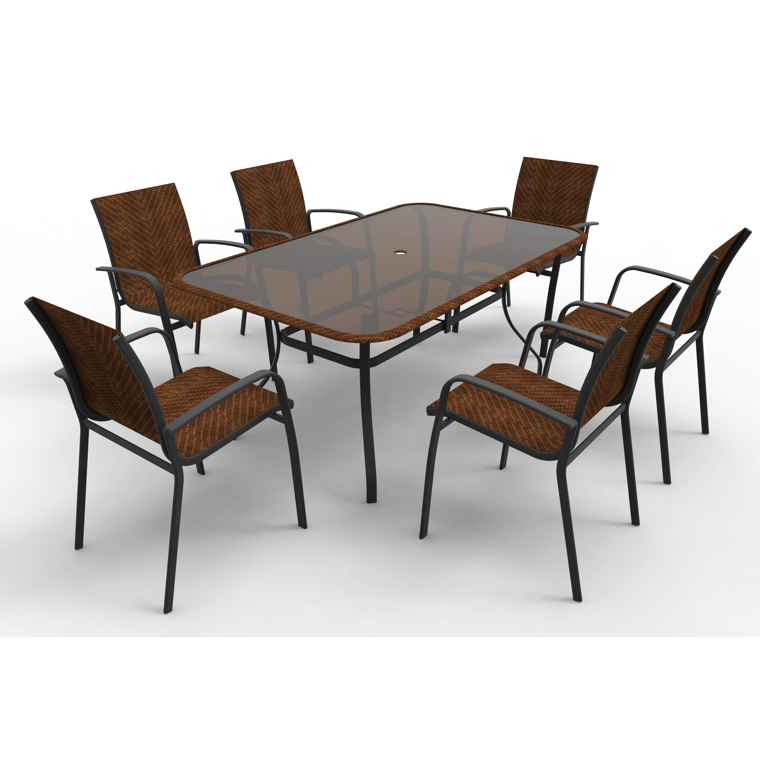 Steel stacking wicker patio set