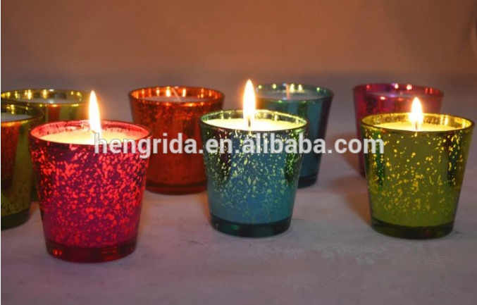 Metallic color glass votive candle holder for home deco and weddings