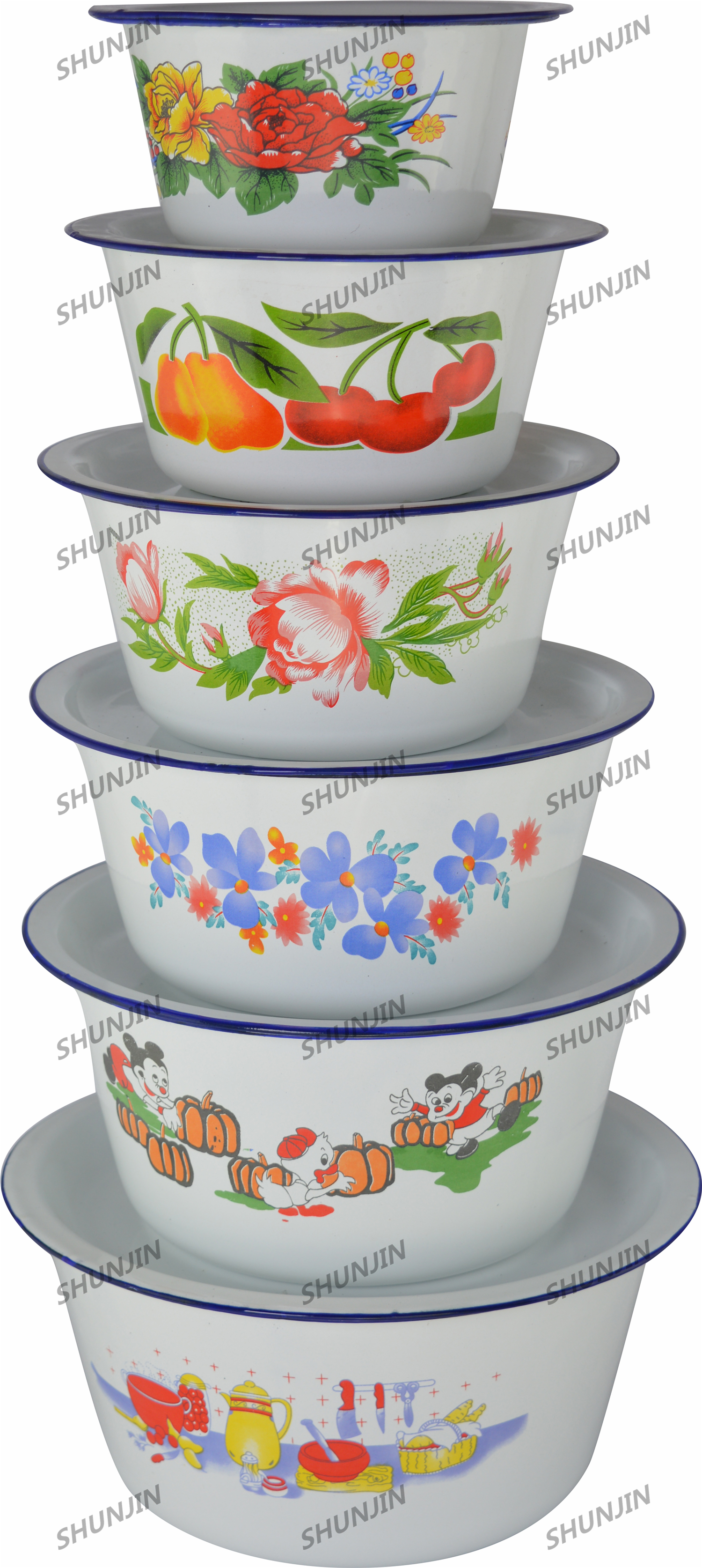 Enamel finger bowl with flat cover deco