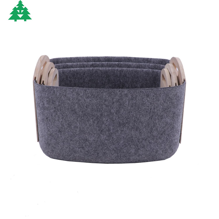 Mold felt basket with wood， S/3