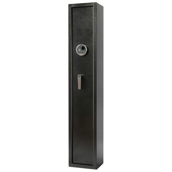 Electronic fingerprint gun safe with L handle holding 5 rifle guns