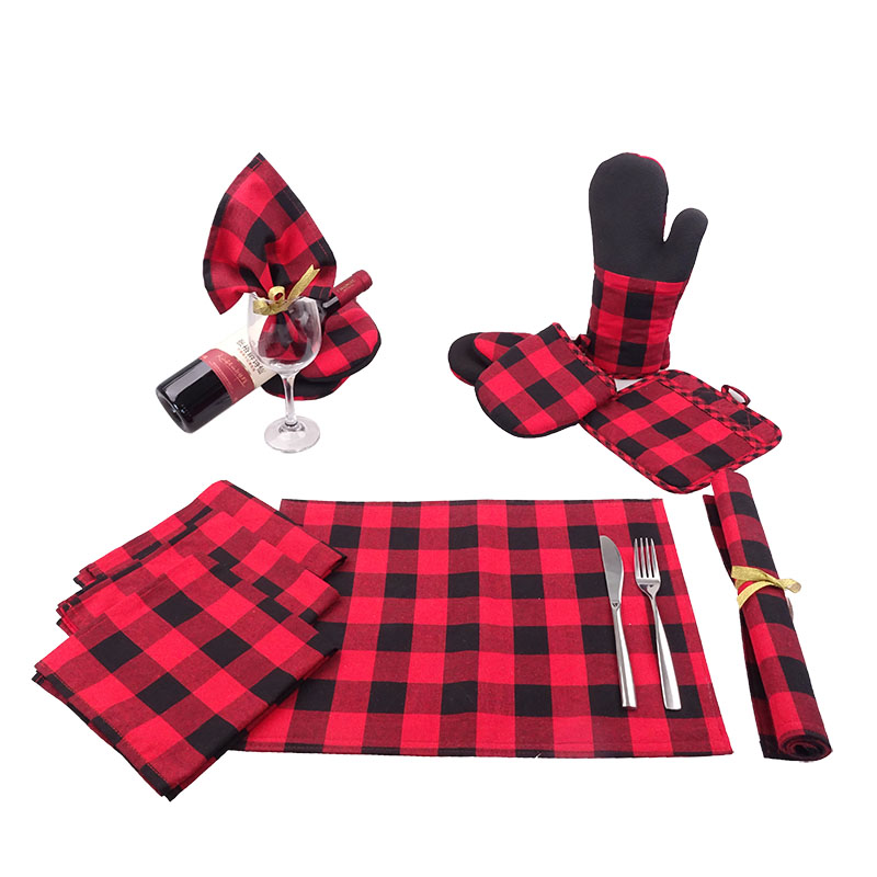 buffalo check design kitchen sets collection/Cotton apron/oven glove/potholder/kitchen towel