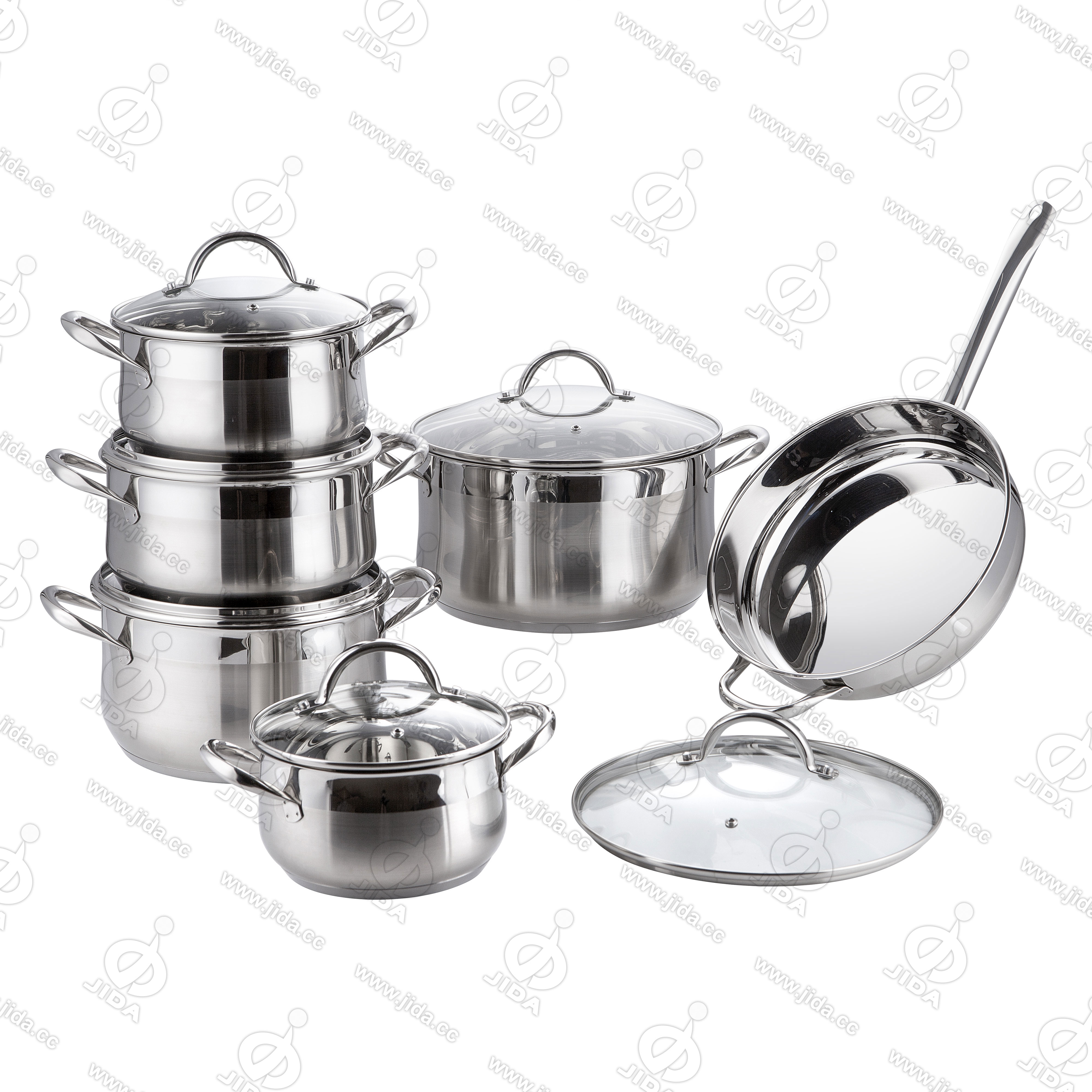 12pcs stainless steel cut edge belly shape cookware set
