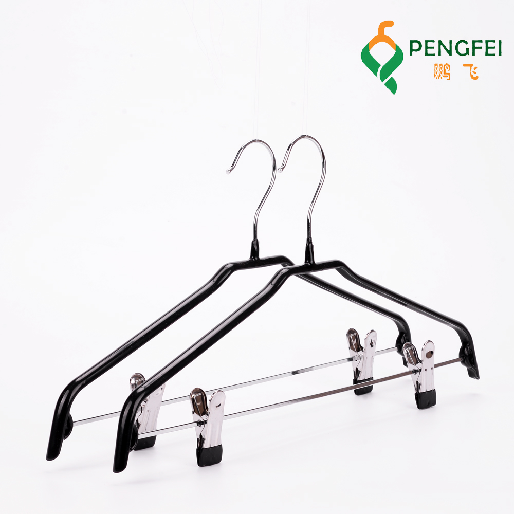 High Quality PVC Coated Cloth laundry metal hanger Pants hanger with Clips