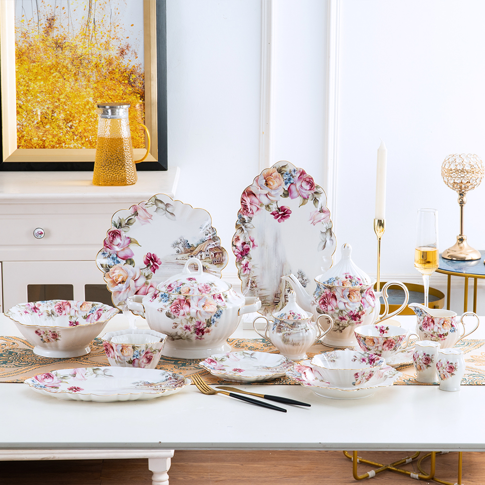 Decal Flower shape ceramic dinner set