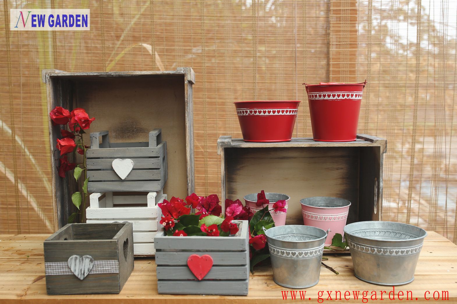 zinc flower pot, wooden pot