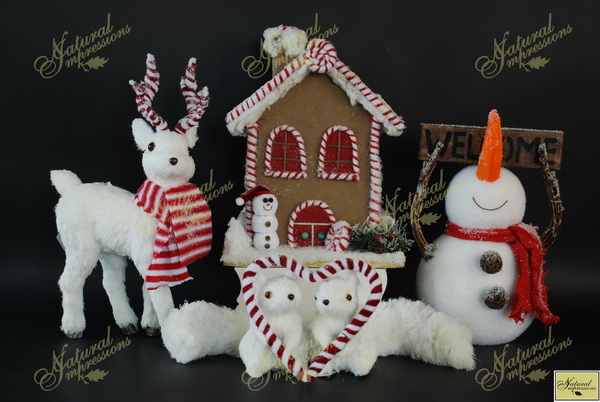 Christmas snowman, squirrel, deer,house