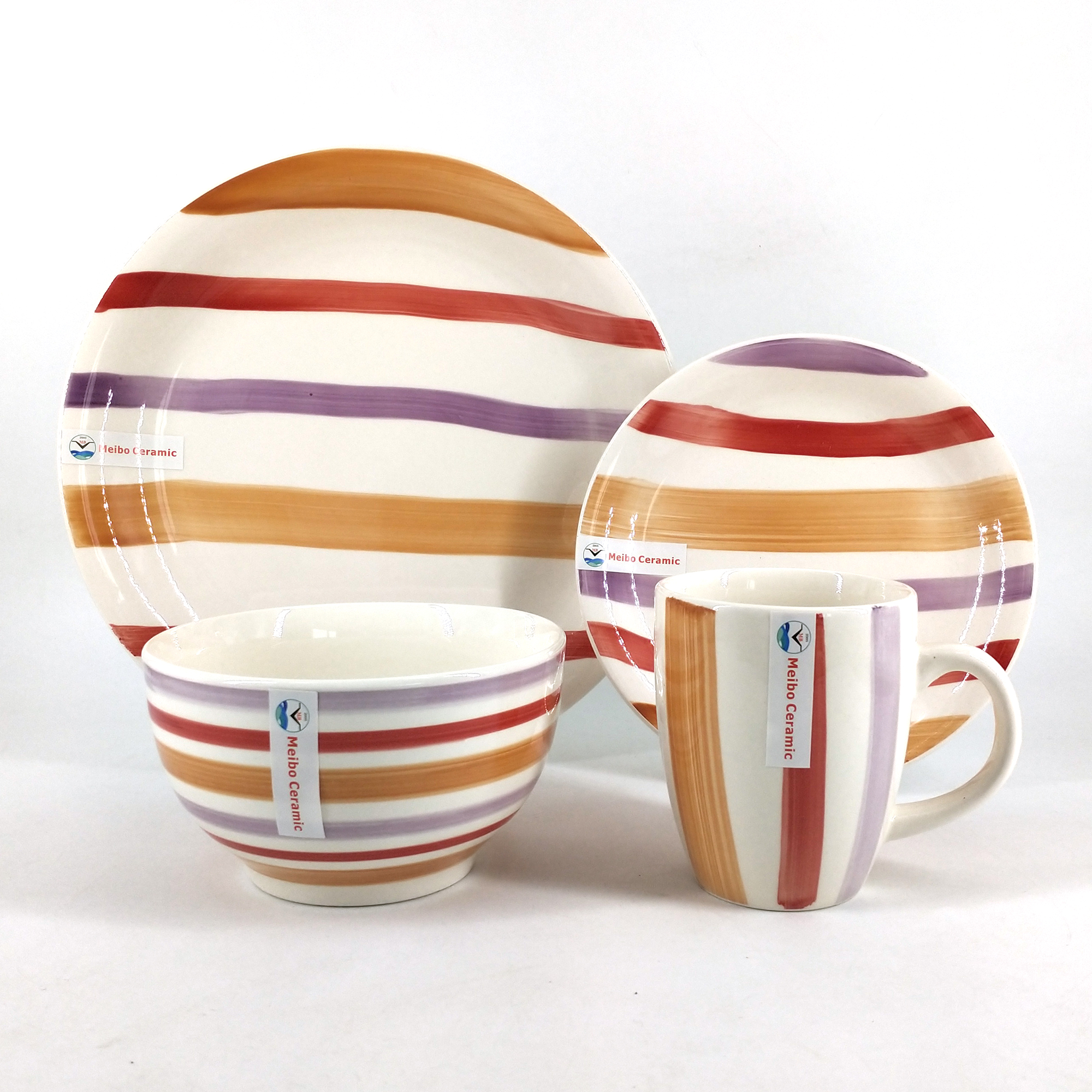 Colorful stripe design hand painted 16 PCS dinnerware set