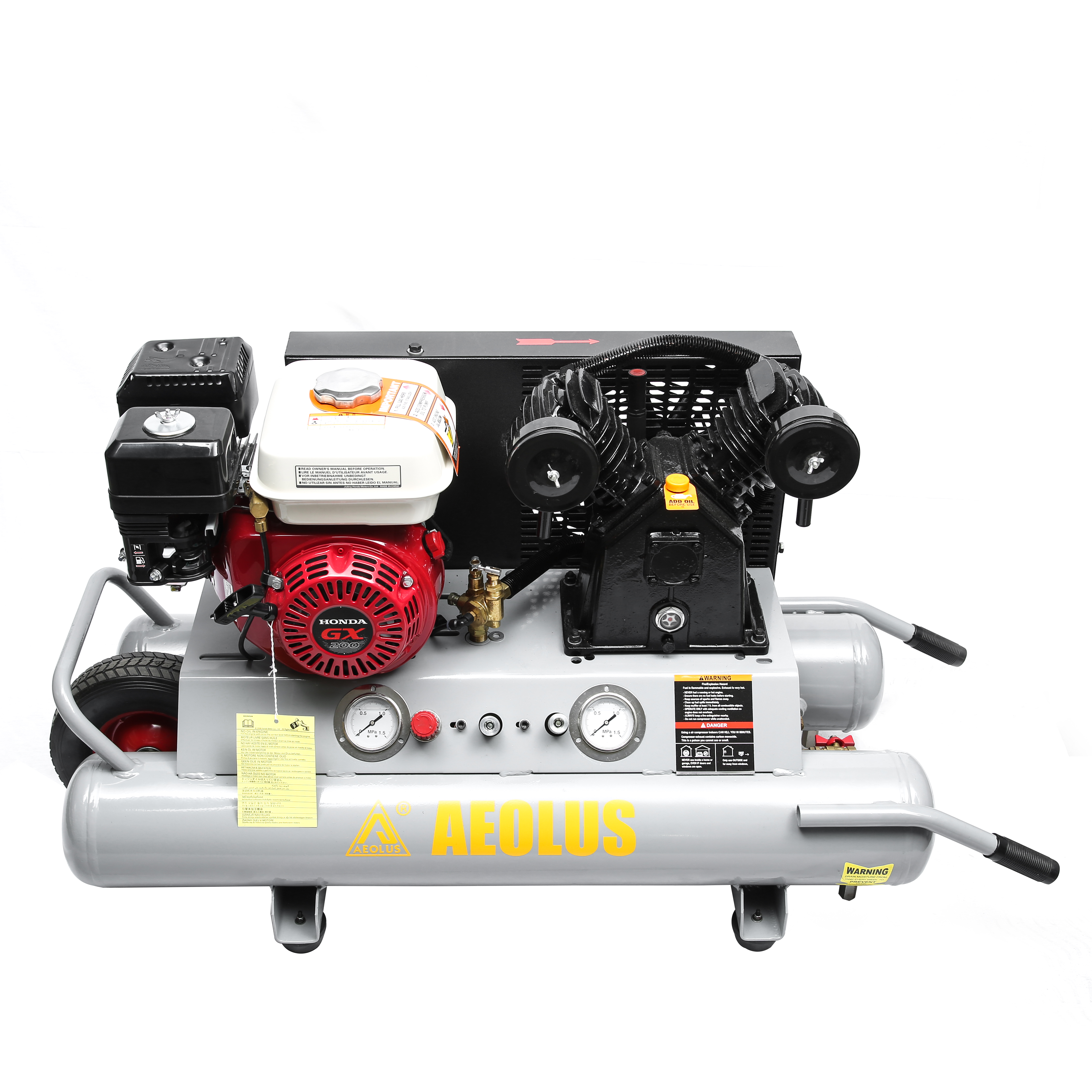 3hp gasoline Portable gasoline petrol engine twin air tanks belt driven air compressor,