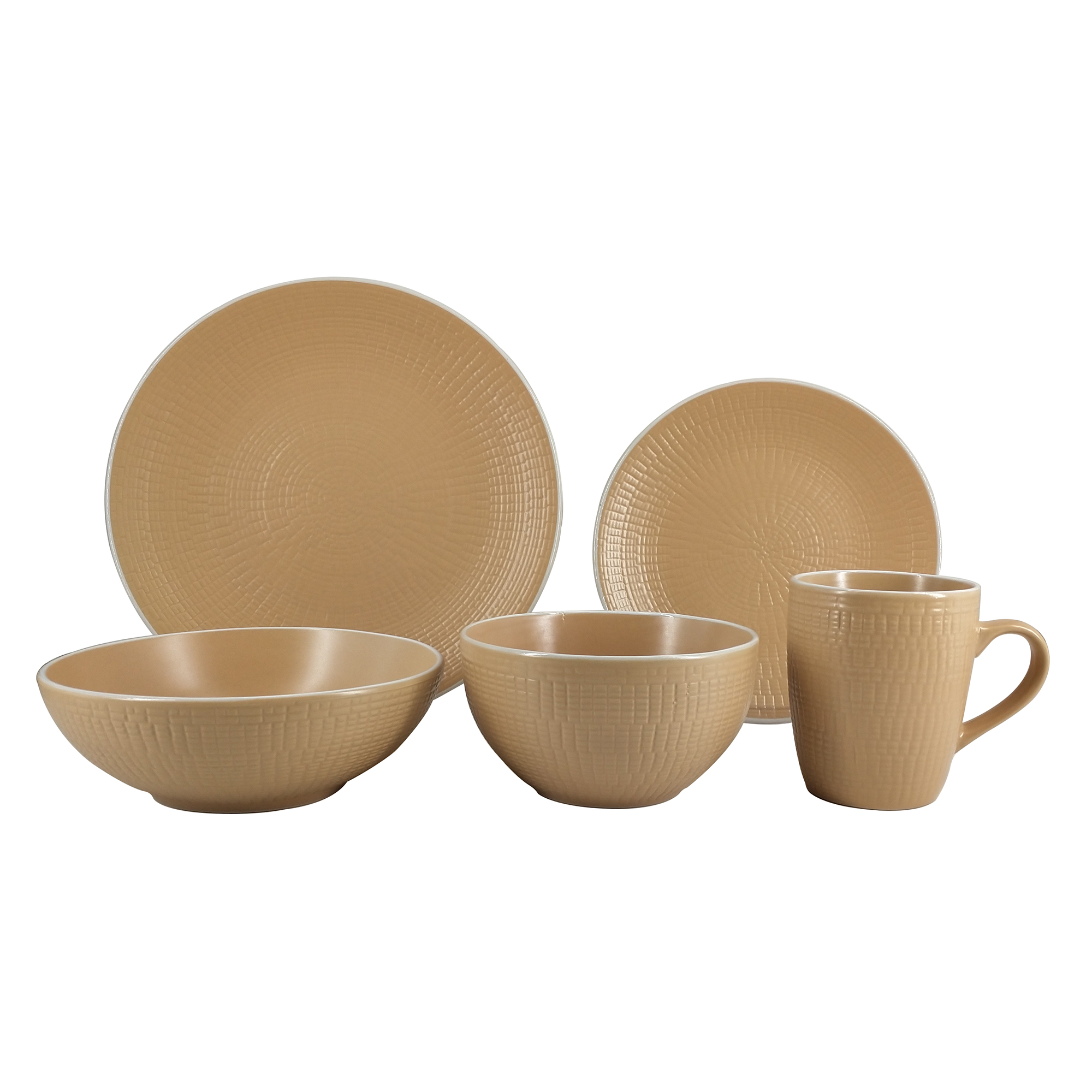 Stoneware solid color glazed embossed 16pc dinner set