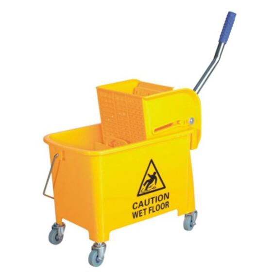 20 liters household plastic down press wringer trolley bucket in yellow