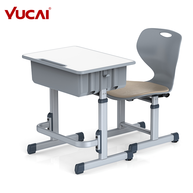 Hand-operated single table for student with injected legs