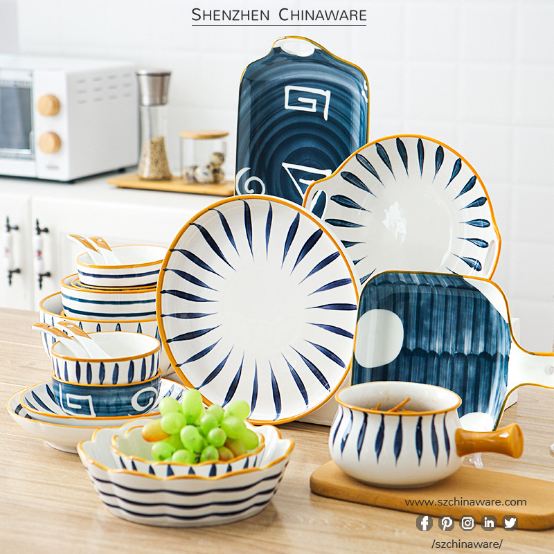 Porcelain Tableware Annual Ring M031Tableware SZChinaware Porcelain japanese Style Porcelain Noodle Soup Bowls Set