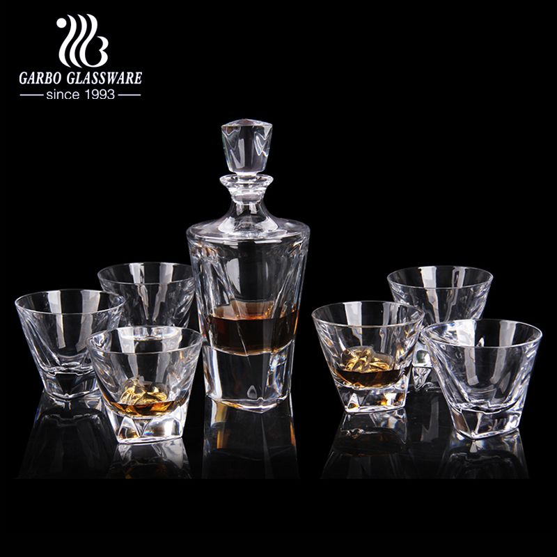 Lead-Free 1000ml Crafted Glass Whiskey Decanter With 6 Whiskey Glasses
