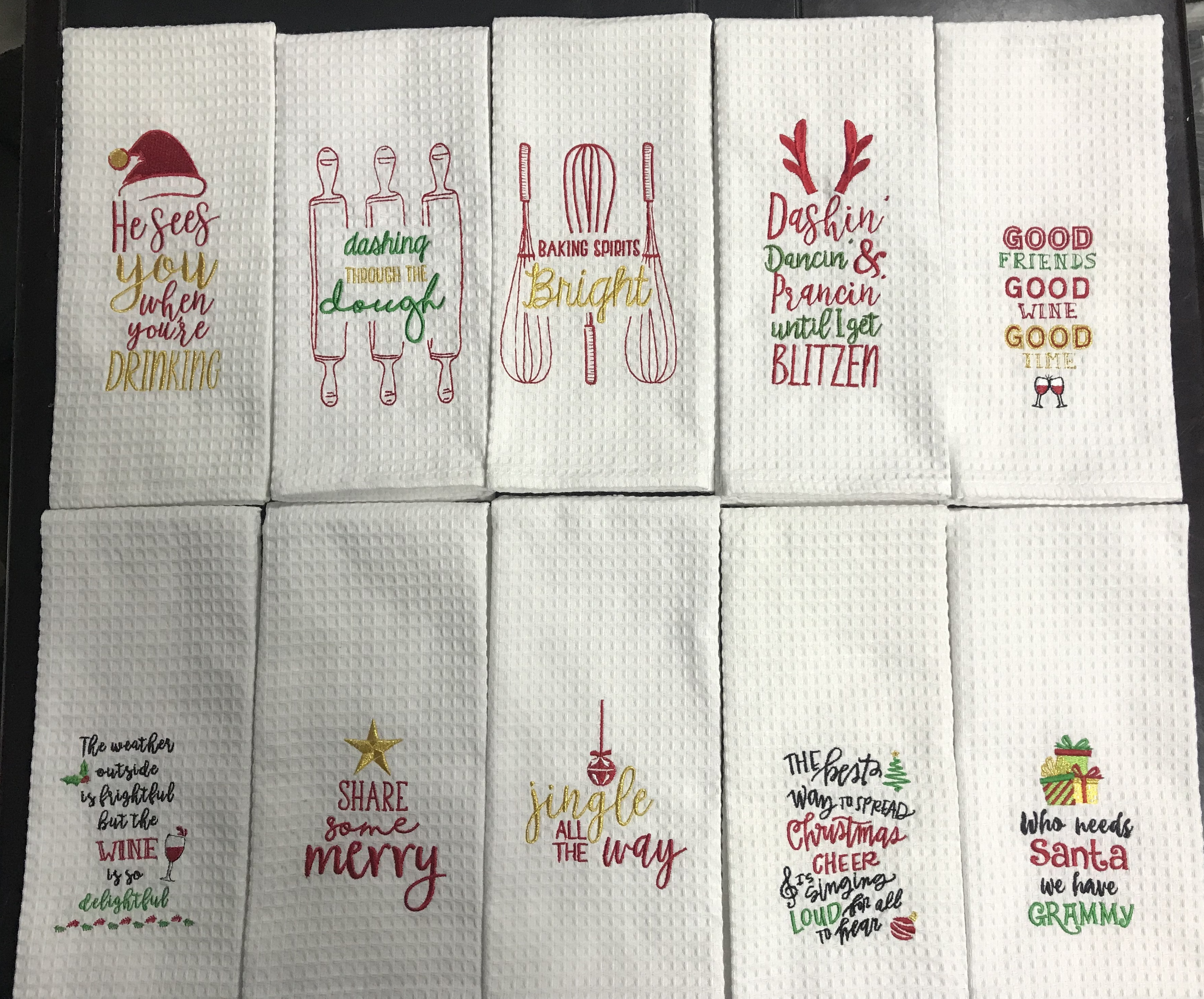 Embroidery Waffle Kitchen Towel