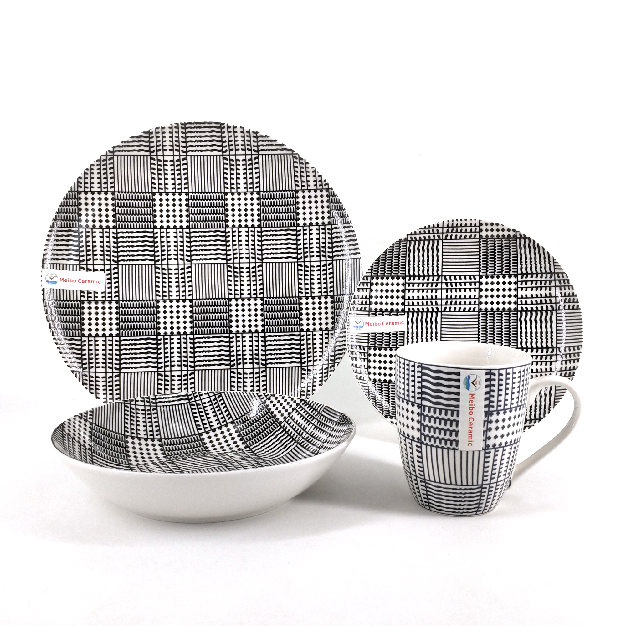 Hot selling pad printing porcelain dinner set with color rim