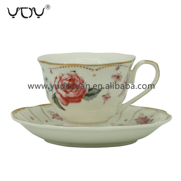 OEM ODM white printed flower design 90cc china famous cups saucers