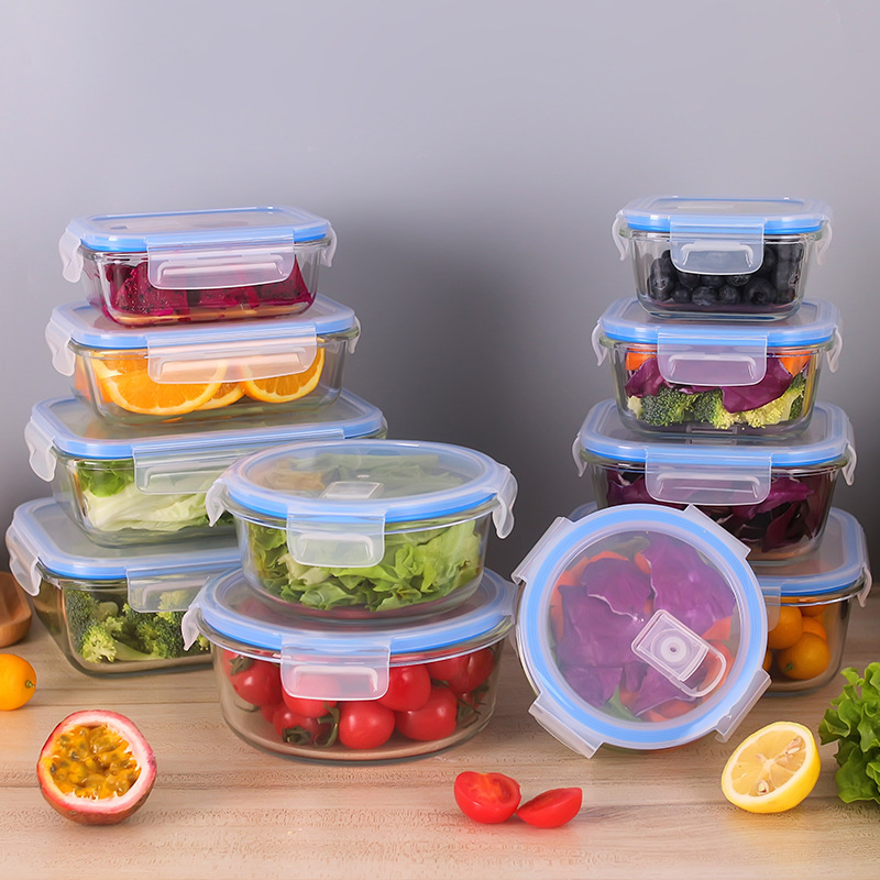 Wholesale Kitchen Airtight High Borosilicate Glass Food Storage Container lid with steam hole