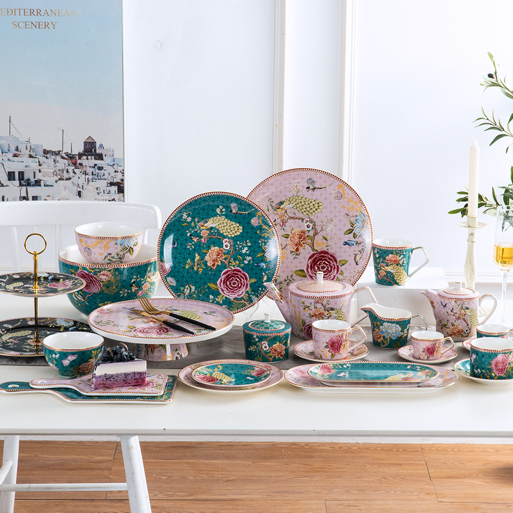 Decal Flower shape ceramic dinner set