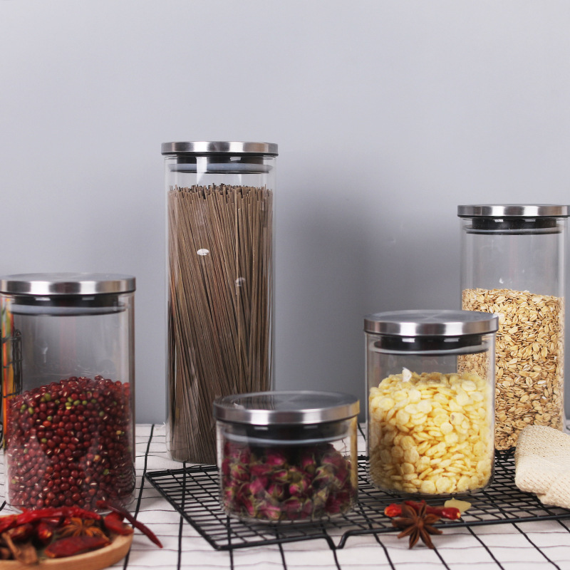 High borosilicate glass storage jar with metal lid glass kitchen canisters glass food storage jar