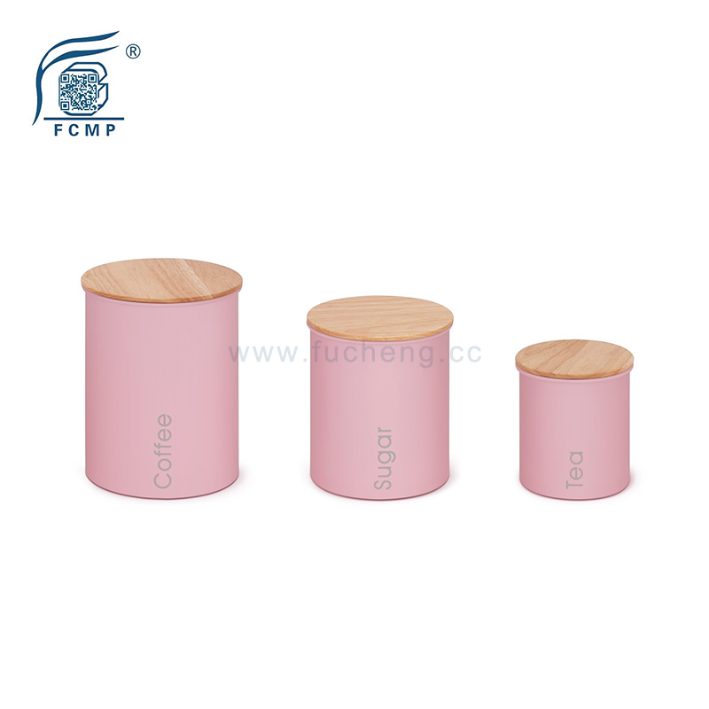 3PC Bamboo Lid Kitchen Carbon Steel Canister Set
