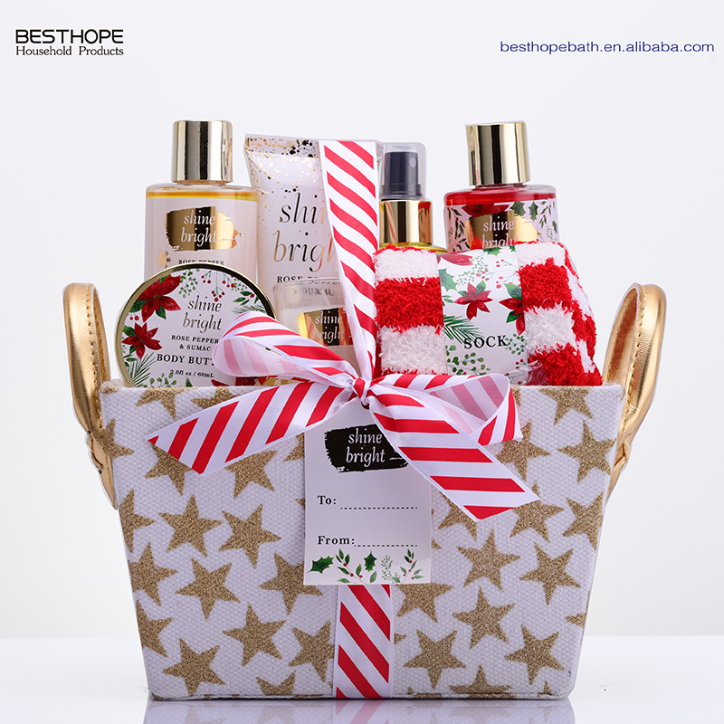 custom shower gel lotion butter sock candle basket bath set