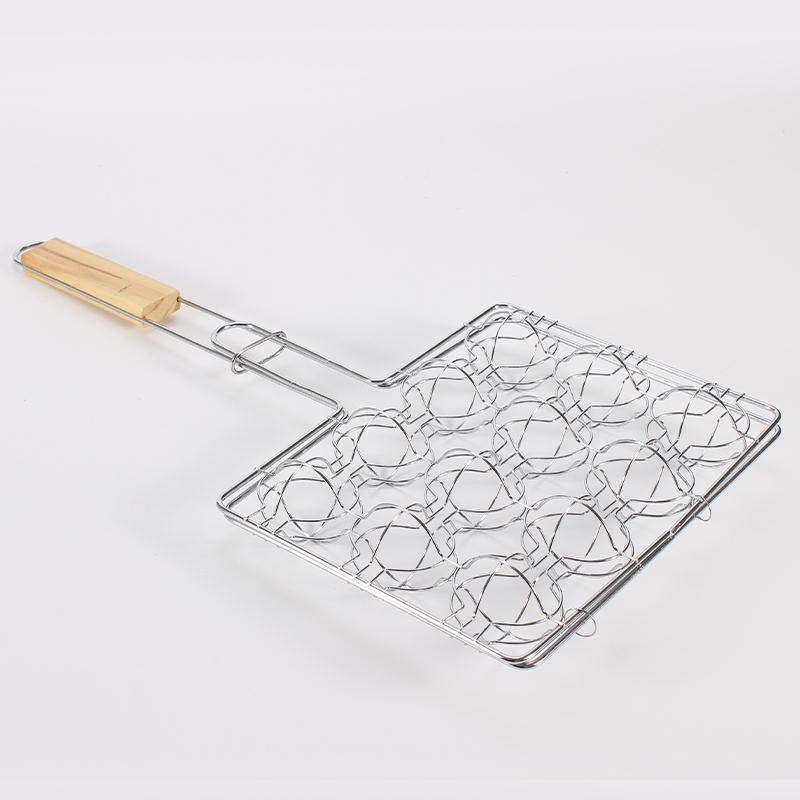 New style non-stick coating BBQ grill basket with wood handle Yangjiang Sabre