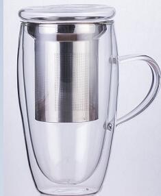 Best Seller High Borosilicate Double wall glass tea mug for home using with stainless steel filter LFGB standard ODM OEM